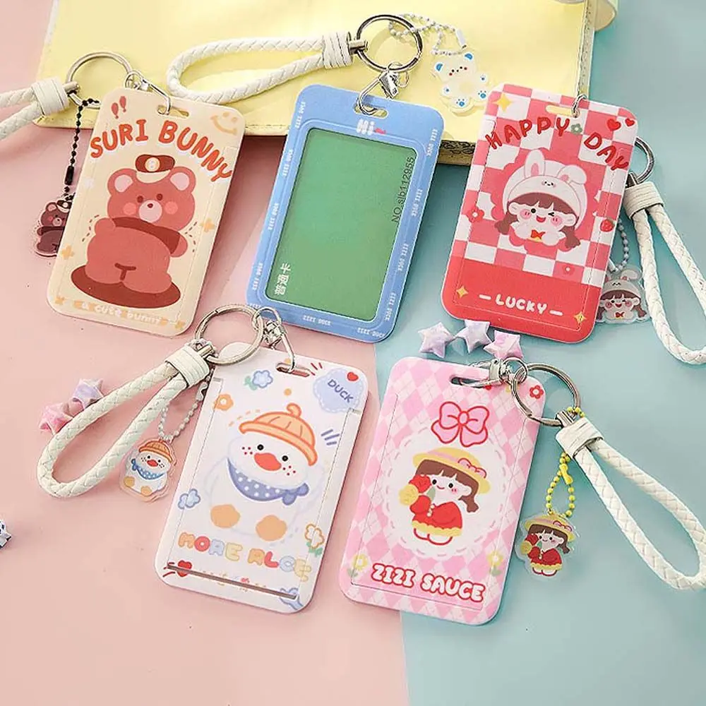 

Girls Bus Tag Credit Bank Card Business Keychain Card Cover Cartoon Card Holder Badge Case