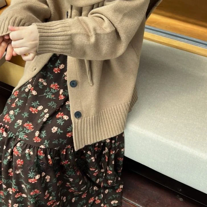 [Улун из молочной соли] HL осеннее повседневное корейское платье с v-образным