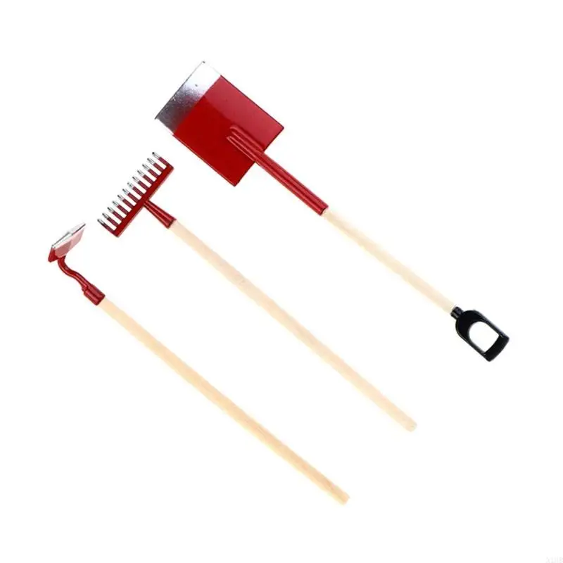 N1HB 3PCS Dollhouses Инструменты для садоводства Shovel Grable Hoe Set в масштабе 1/12 создания
