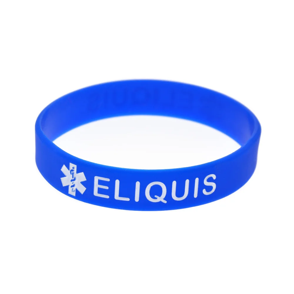 

Eliquis Silicone Rubber Bracelet for Emergency Debossed Logo Adult Size