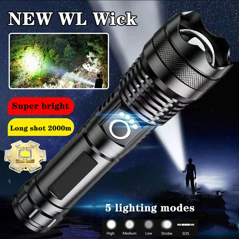 High Power USB Rechargeable Led Flashlight 4 Core Bright Waterproof Zoomable Tactical Torch Hand Lantern For Camping, Outdoor