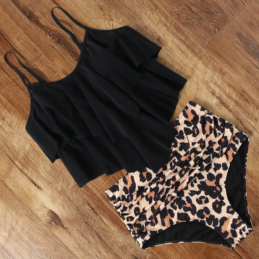 Leopard Bikini 2022 High Waist Bikini Animal Print Floral Swimsuit Brazilian Ruffle Swimsuit Split Swimwear Women