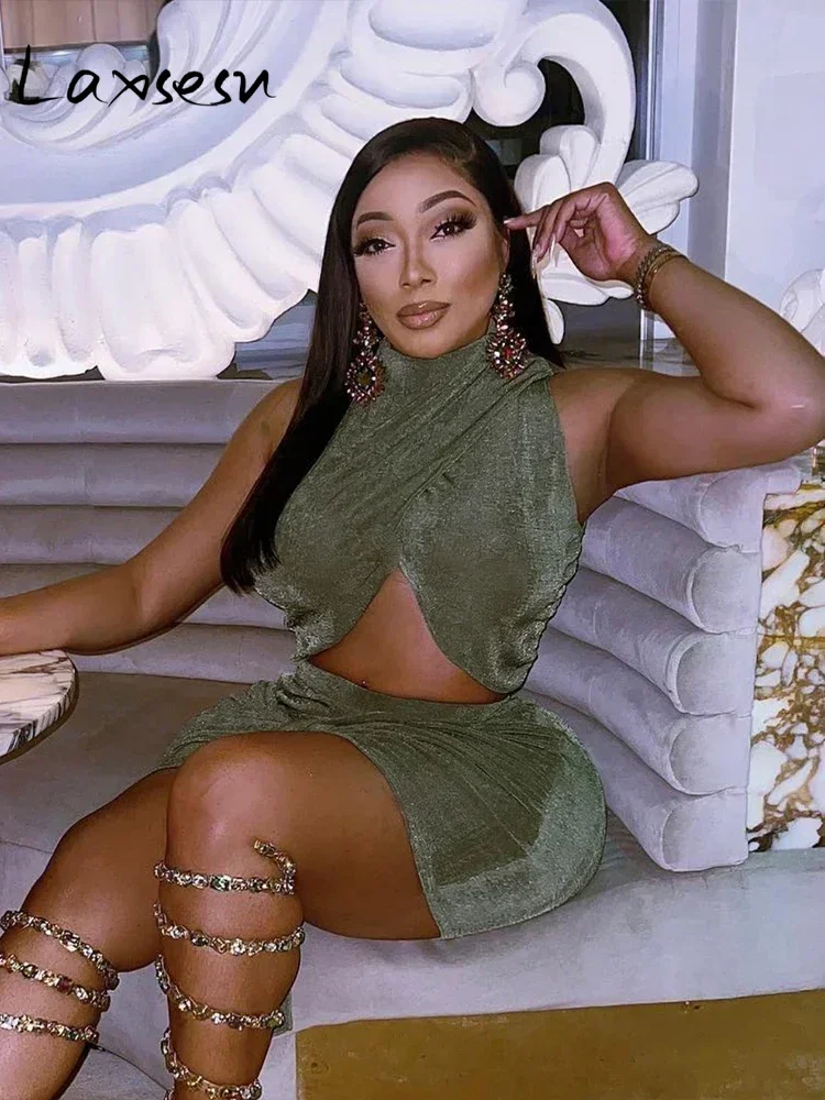 Laxsesu однотонный сексуальный женский комплект из 2 предметов с рюшами топы на