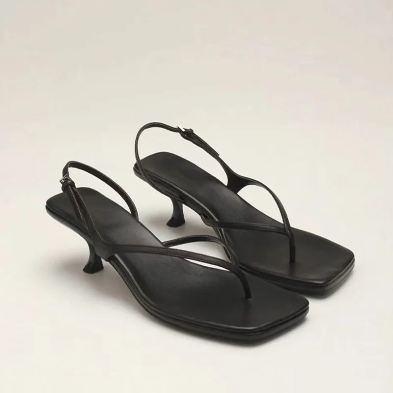 

2022 New Summer Sandals Women Square Toe Flip-Flop Sandalias Female Kitten Heel High Heels Shoes Women sandalias de las mujeres