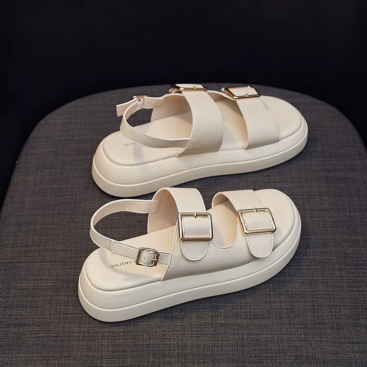 

Summer Gladiator Platform Women's Sandals 2022 Women Flat Sandals Fashion Casual Metal Buckle Soft Bottom Ladies Sandals Mujer