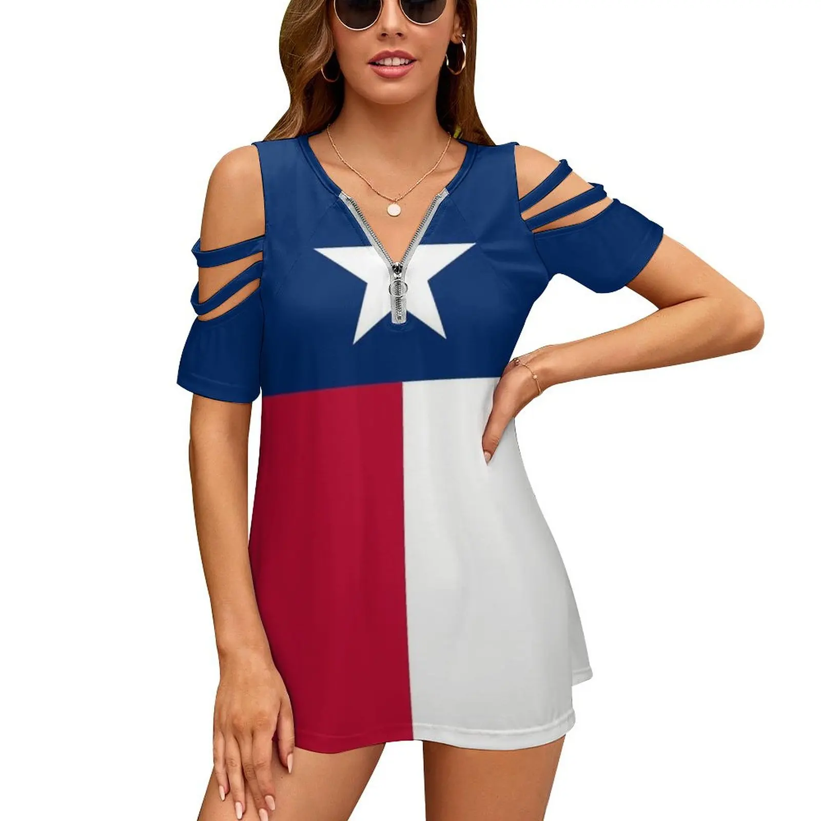 Женская футболка Lone Star State новая мода застежка-молния v-образный вырез футболки с
