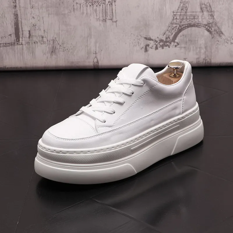 

Британская лаконичная мужская белая повседневная обувь модная дизайнерская увеличивающая рост платформа трендовая повседневная спортивн...