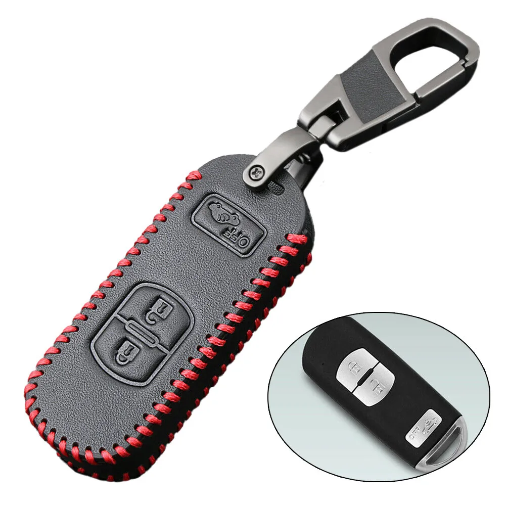 

Car Key Case Shell Leather Keychain Cover Interior Accessories Black Remote Smart Key Protector Bag For Mazda CX-3 CX5 CX-5