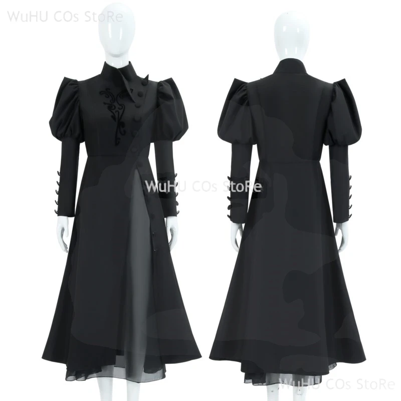 Elphaba Cosplay Witch Black Bubble Sleeve Dress Hat Fantasia Costume Disguise For Women Adult Halloween Carnival Suit