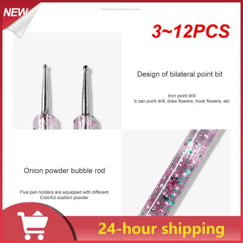 

3-12 шт., двусторонняя акриловая ручка для дизайна ногтей