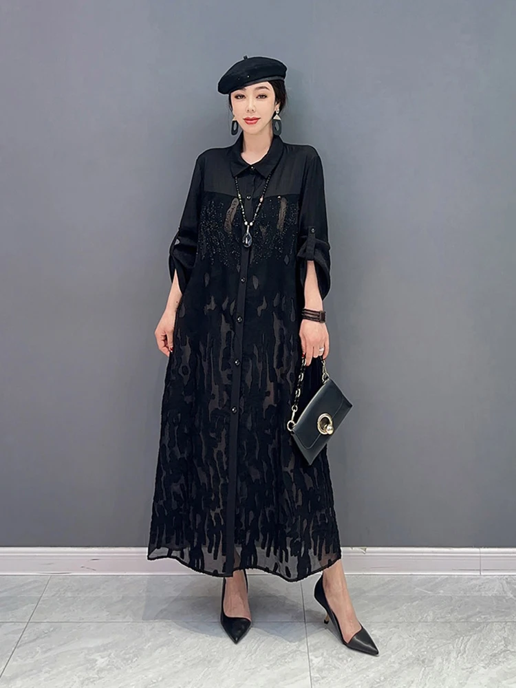 

Женское платье-рубашка XITAO, черное Свободное платье с длинным рукавом, летнее платье, WLD16140