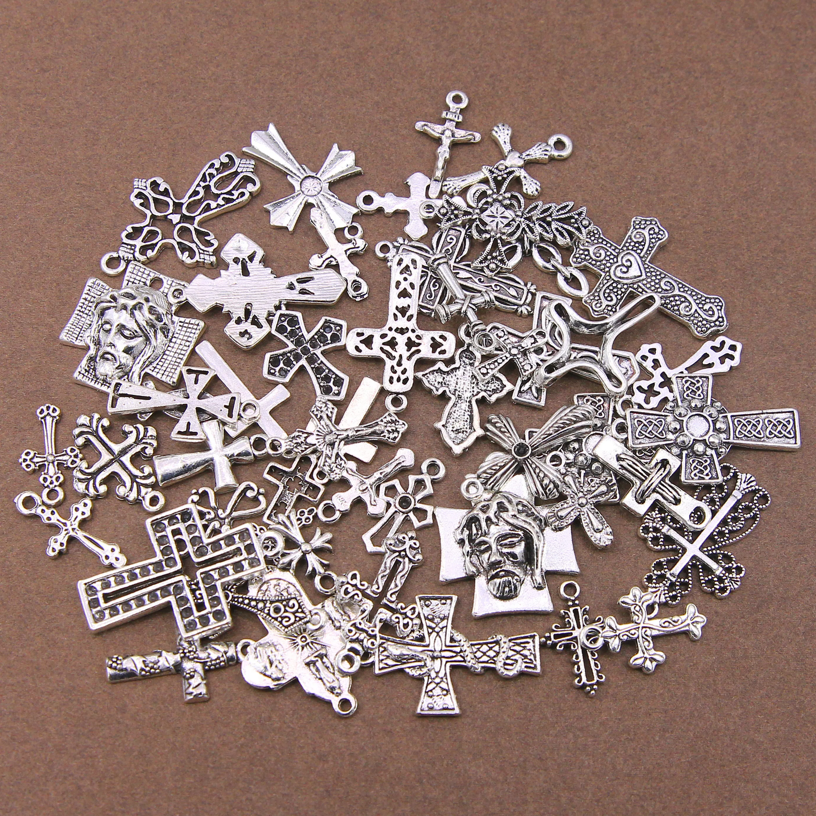 Подвеска в виде Креста Иисуса винтажная из цинкового сплава 50 шт. | Украшения и