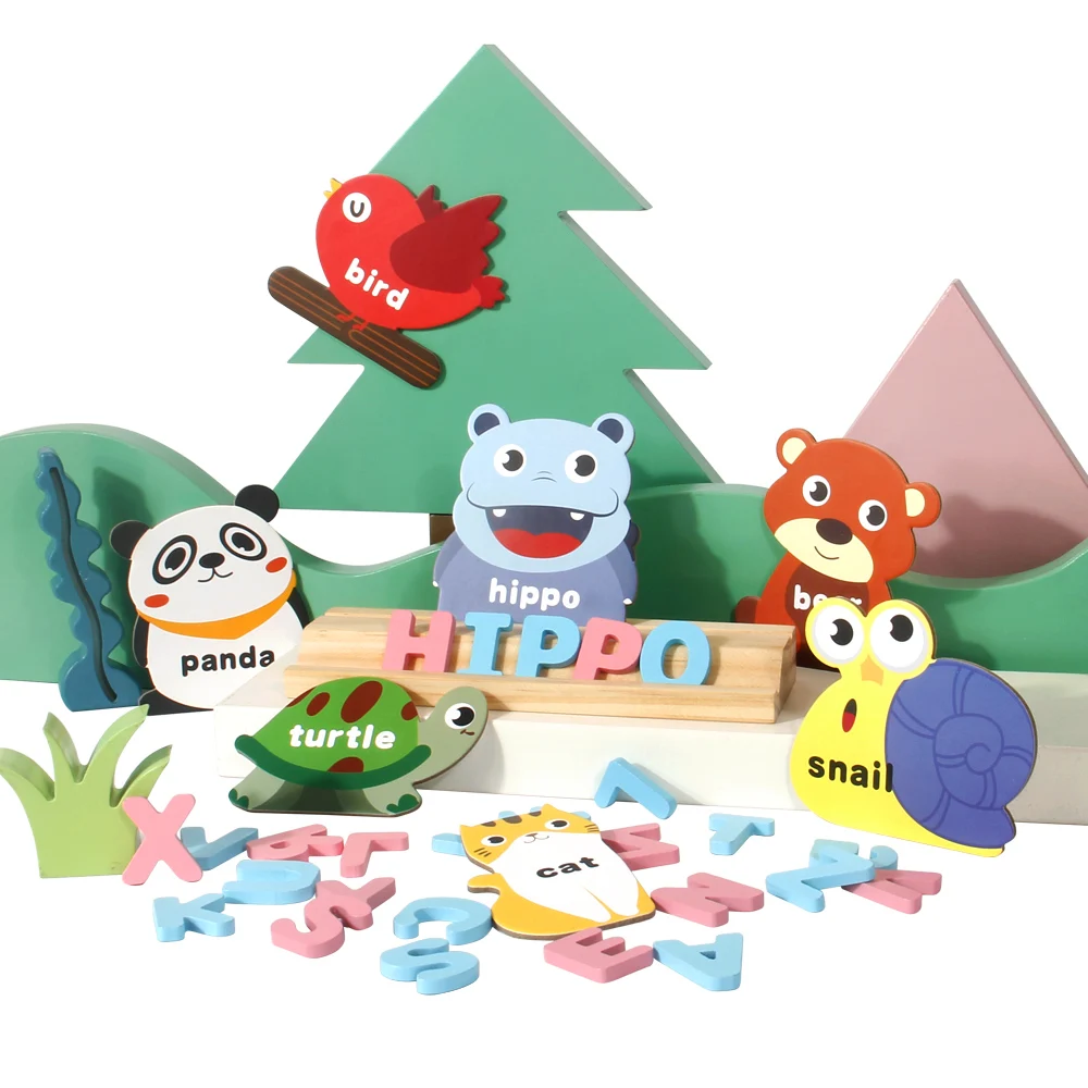 

Young Children's Cartoon Animal Alphabet Word Card Puzzle Piece Building Blocks Baby Boys And Girls Early Educational Toys