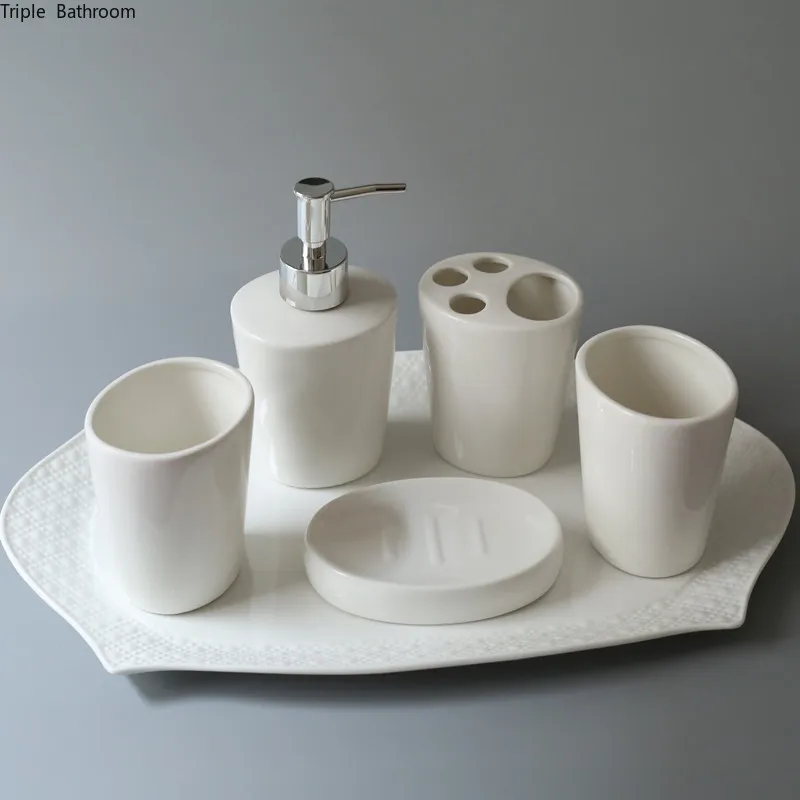 

WSHYUFEI pure white Ceramic Wash Accessories Set Bathroom Set Soap Dispense Toothbrush holder tray Home Wash Supplies