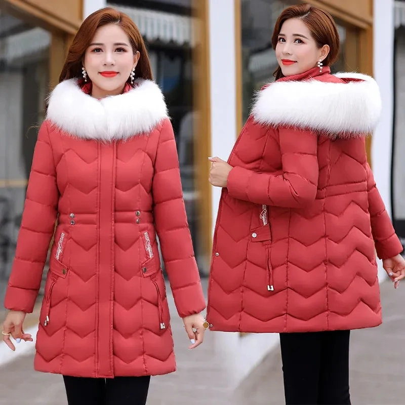 Winter New Down Cotton Coat Women 2022 Fashion Slim All-match Padded Jacket Women Casual Plus Size Thick Warm Fur Collar Parkas