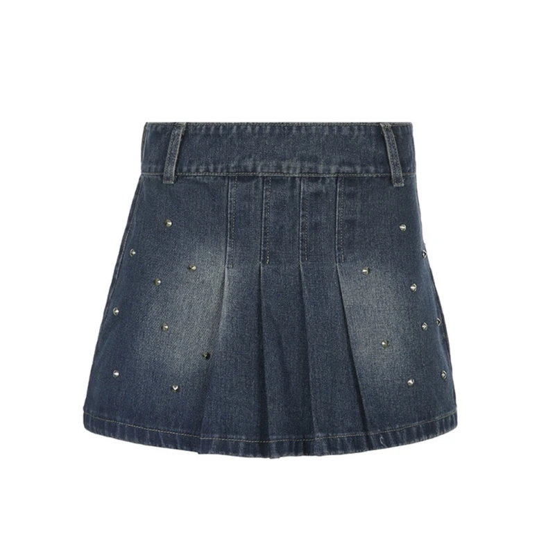 

A-Line Short Jeans Skirt Denim Mini Skirt For Women Pleated Denim Skirt