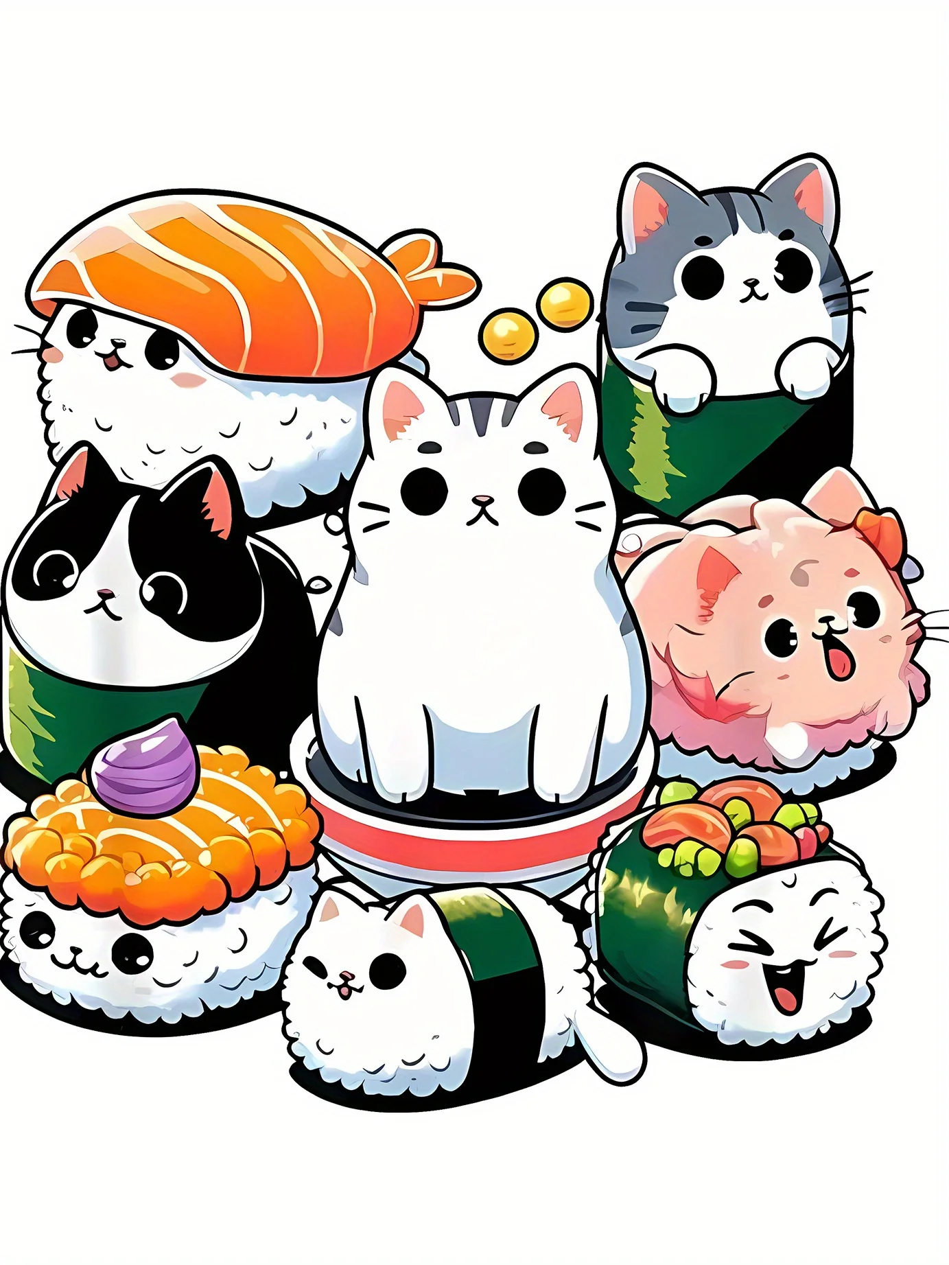 Женская футболка с рисунком милого мультяшного суши-кота — повседневная круглым