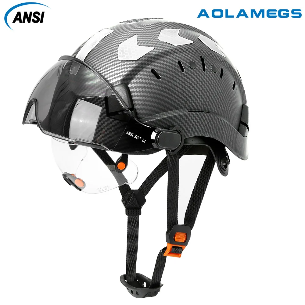 Construction Safety Helmet With Visor Built In Goggles Reflective Stickers For Engineer ABS ANSI Hard Hat Industrial Work Cap CE