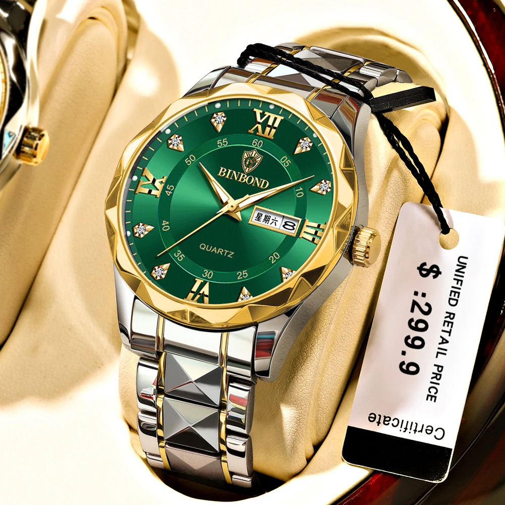 Binbond B2521 Мужские стильные кварцевые наручные часы водонепроницаемые
