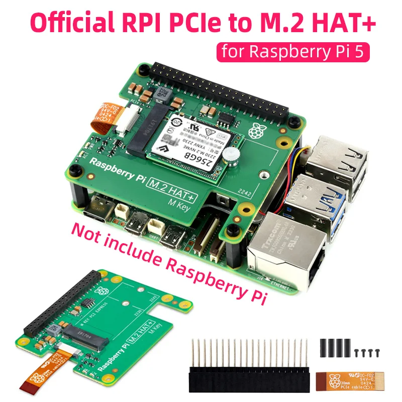 Официальная Raspberry Pi 5 M.2 HAT + Gen2 Gen3 NVME SSD 2230/2242 Размер M ключ PCI Express GPIO Плата расширения