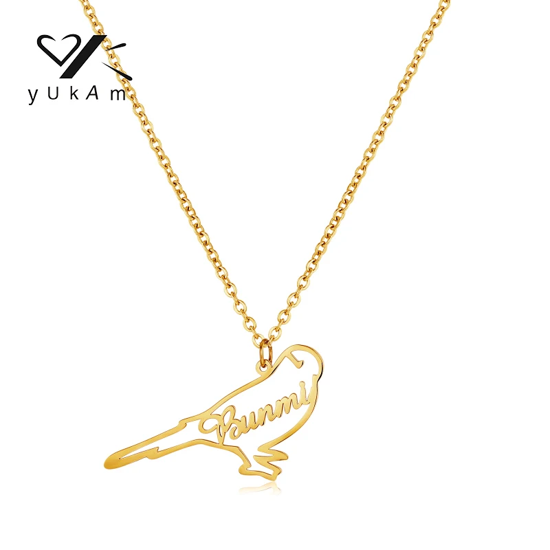YUKAM New Custom Necklaces Delicate Bird Name Necklace Stainless Steel Personalized Gift Ideas Special Women Woman Personalised