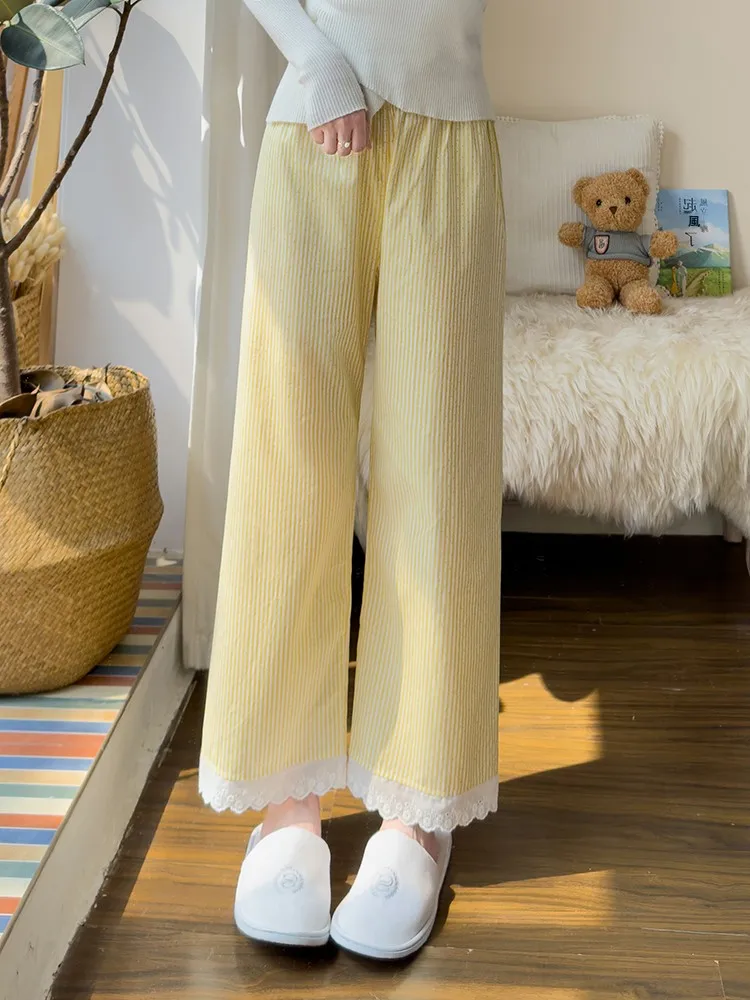 Весенние пижамные штаны из чистого хлопка женские простые повседневные брюки