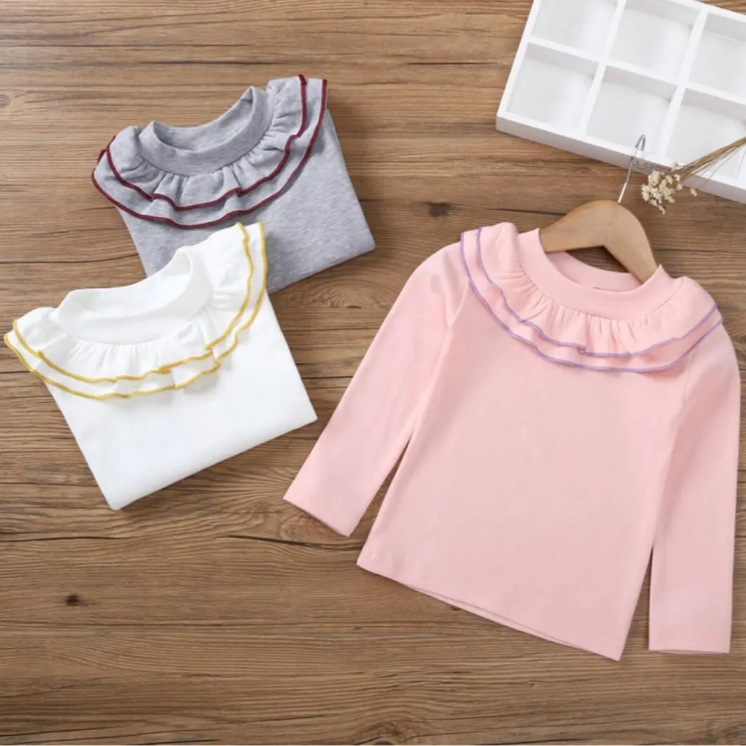 

Children's Clothing Girls Autumn New Children's Lace High Collar Bottoming Shirt Girls Long Sleeve T-Shirts 2-6 Years Old