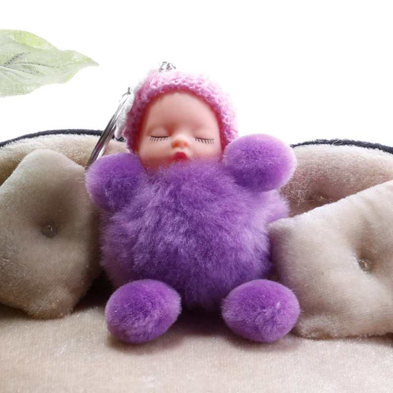 Kawaii Doll Fur Ball Plush Toys Cute Fake Sleeping Baby Newborn Doll Keychain Bag Pendant Brithday Gift For Kid Boys Girls