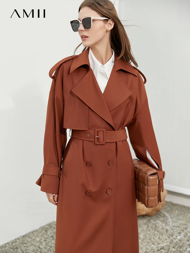 

Amii Minimalist Spring Coats and Jackets For Women Elegant Double Breasted Solid Trench Coat Office Ladies Long Jackets 12270054