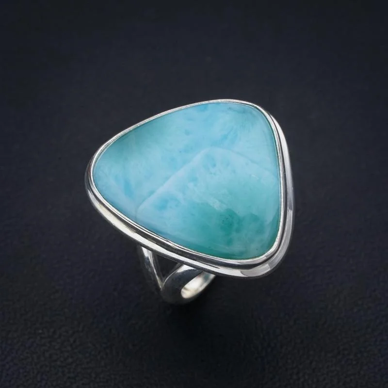 

StarGems Природный Ларимар ручной работы 925 пробы Серебряное кольцо 6,75 F1588