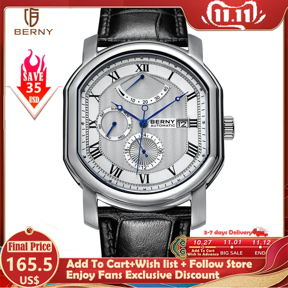 Продажа Мужские механические часы Miyota 9110, автоматические наручные часы Movt, роскошные Брендовые мужские часы с сапфировым стеклом, мужские водонепр...