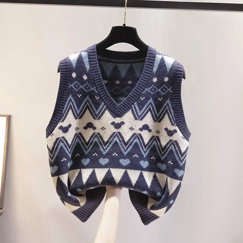 

Милый кавайный свитер, жилет с принтом, Повседневная Верхняя одежда без рукавов, вязаный жилет 2022, винтажные весенние пуловеры для девочек, ...