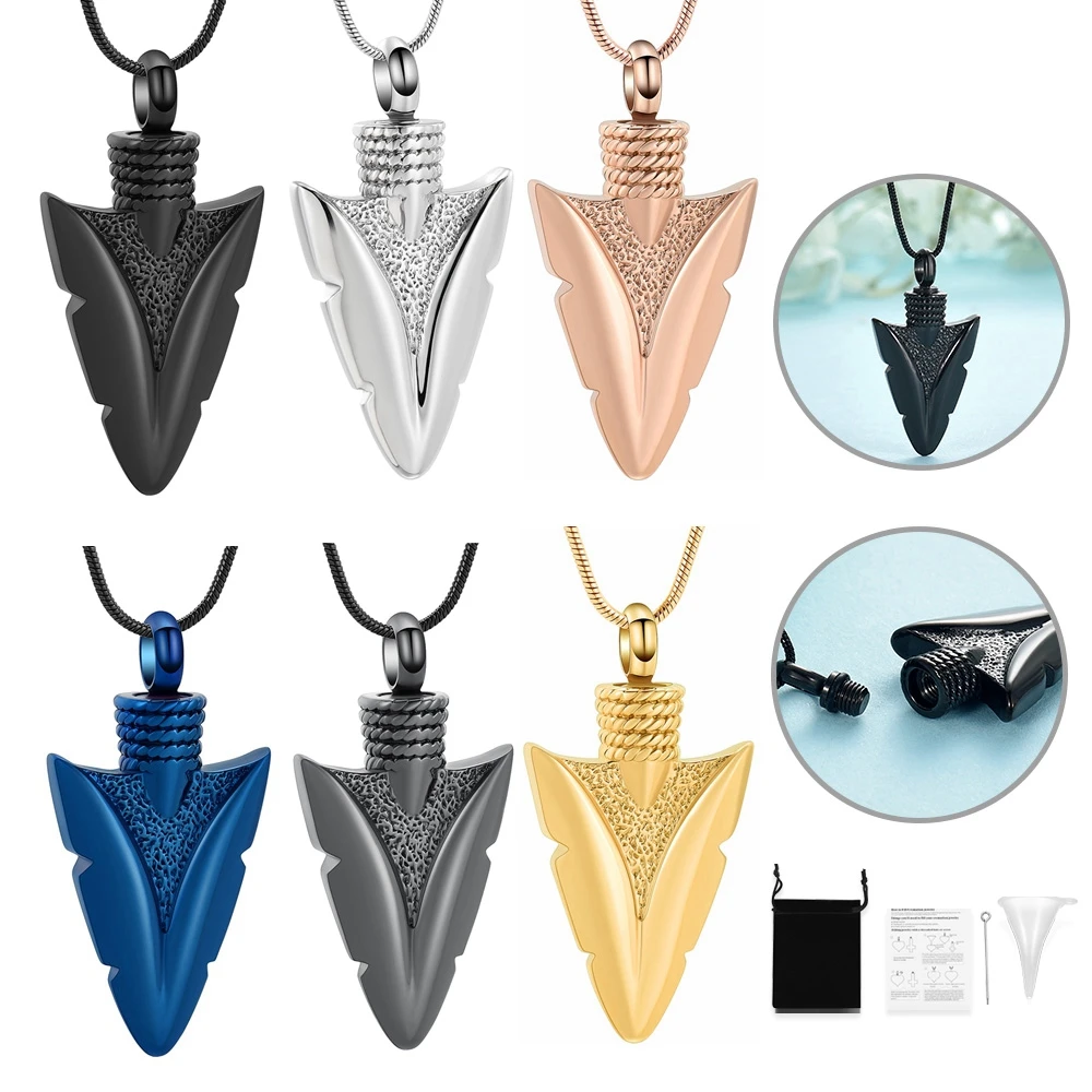 

Arrow Cremation Jewelry For Ashes Necklace With Small Urn Pendant Stainless Steel Memorial Men Keepsake Necklaces