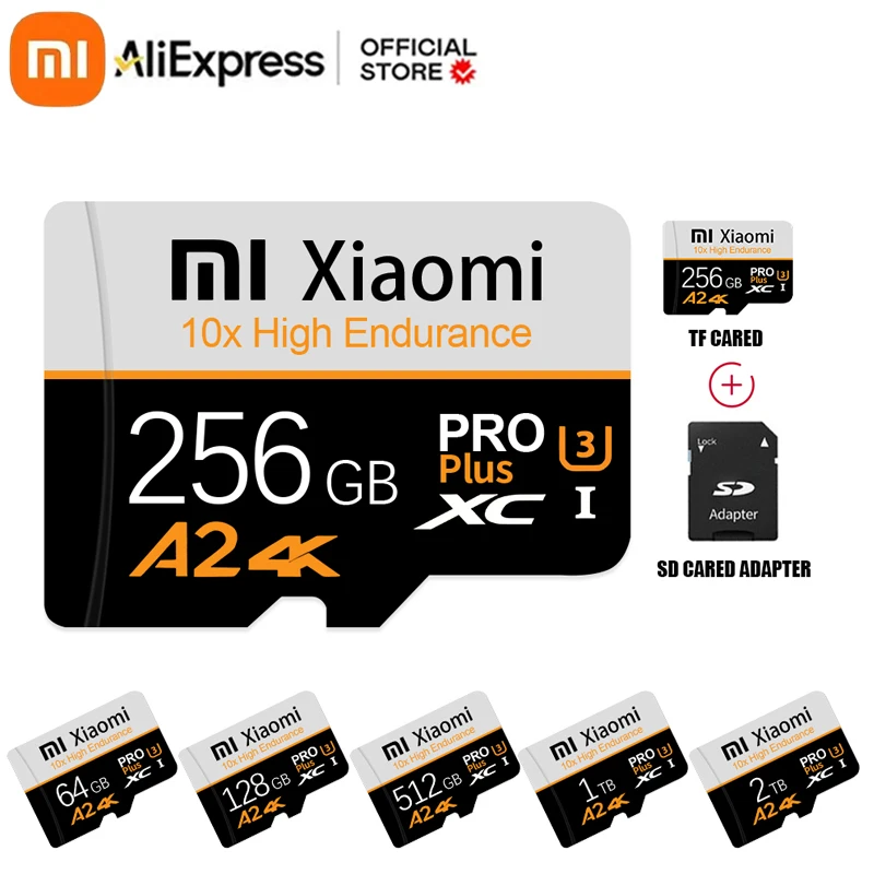Карта памяти Xiaomi 2TB 1TB Class10 A2 Micro TF SD-карта 128 ГБ 256 512 Cartao De Memoria для монитора