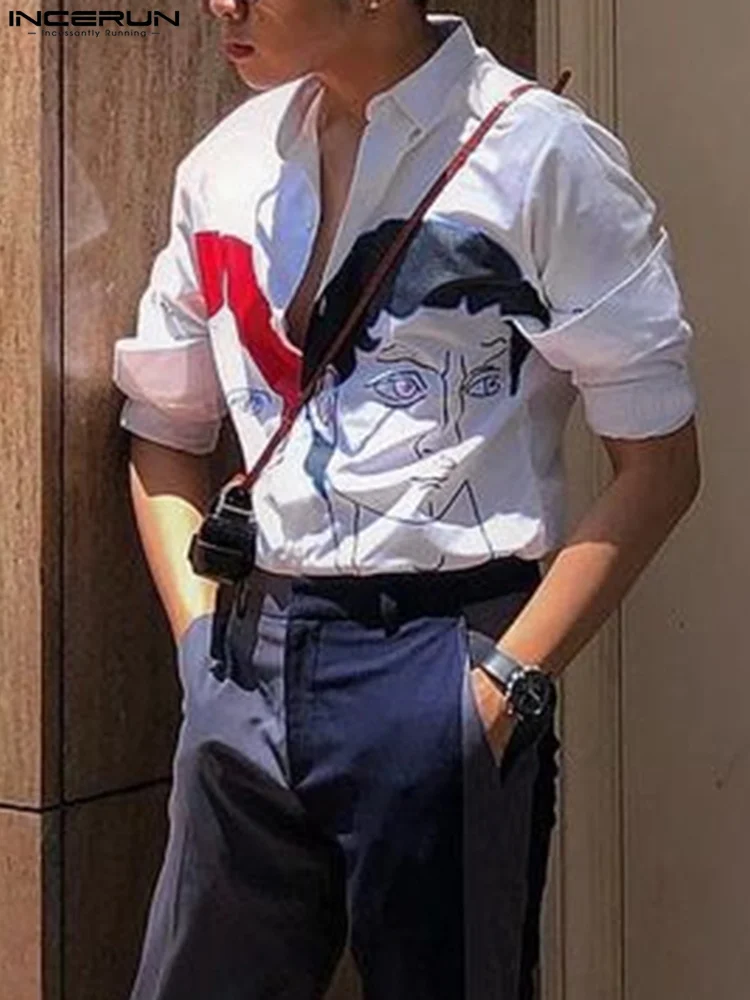 

Рубашка INCERUN мужская с принтом, отложным воротником и длинным рукавом, на пуговицах