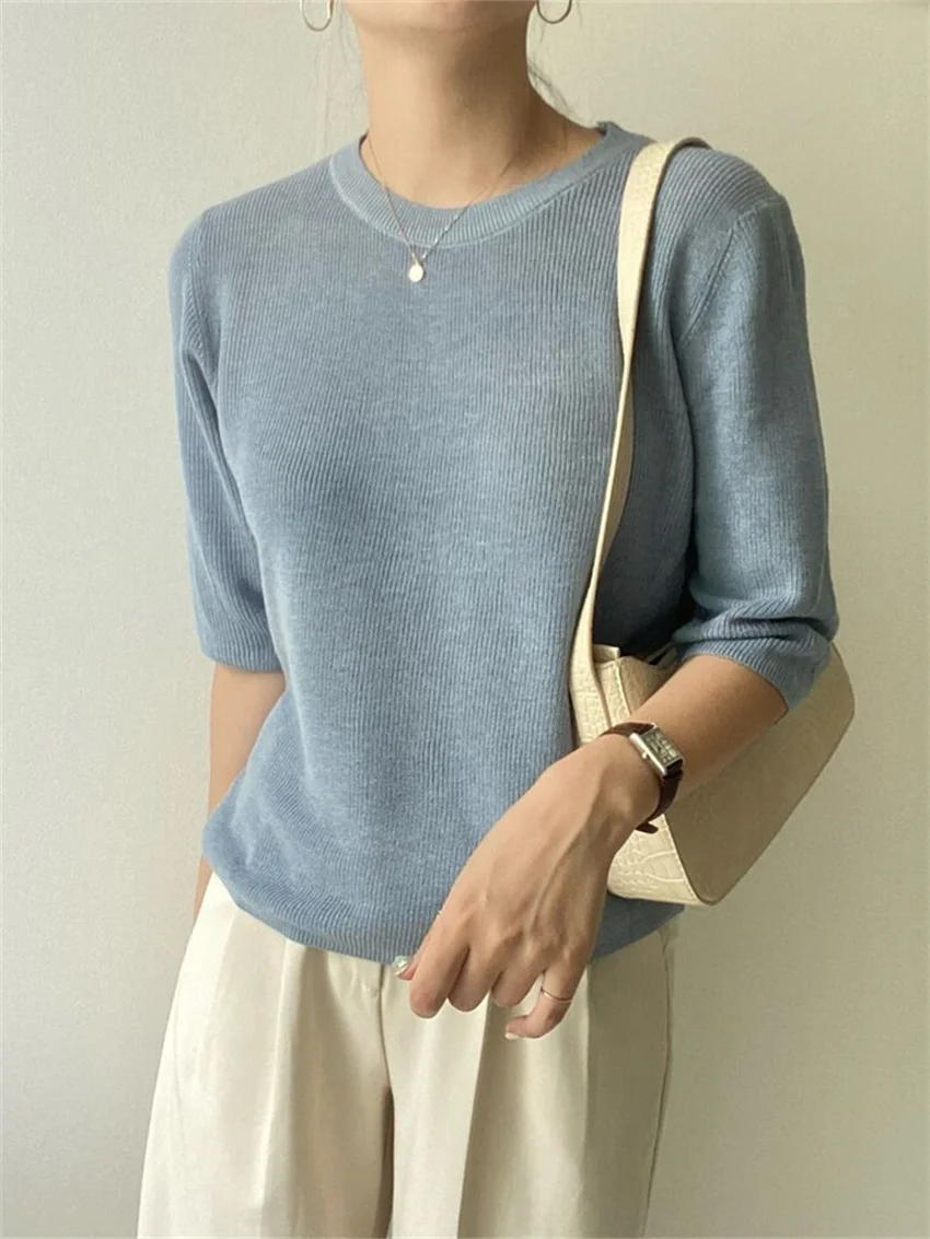 

Вязаные Джемперы HziriP с рукавом до локтя, однотонные теплые женские минималистичные свободные осенние мягкие офисные шикарные универсальны...