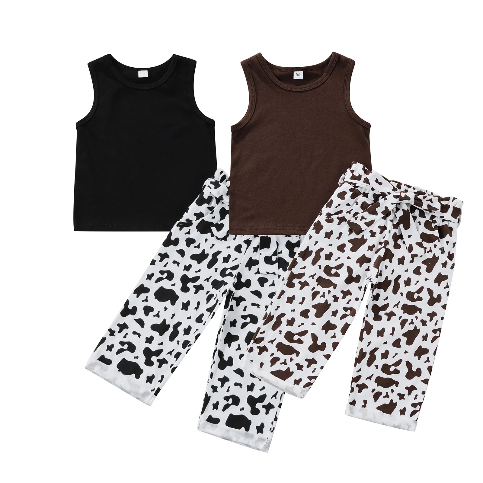 

Повседневный жилет и брюки для девочек, модный однотонный топ и укороченные брюки с коровьим узором