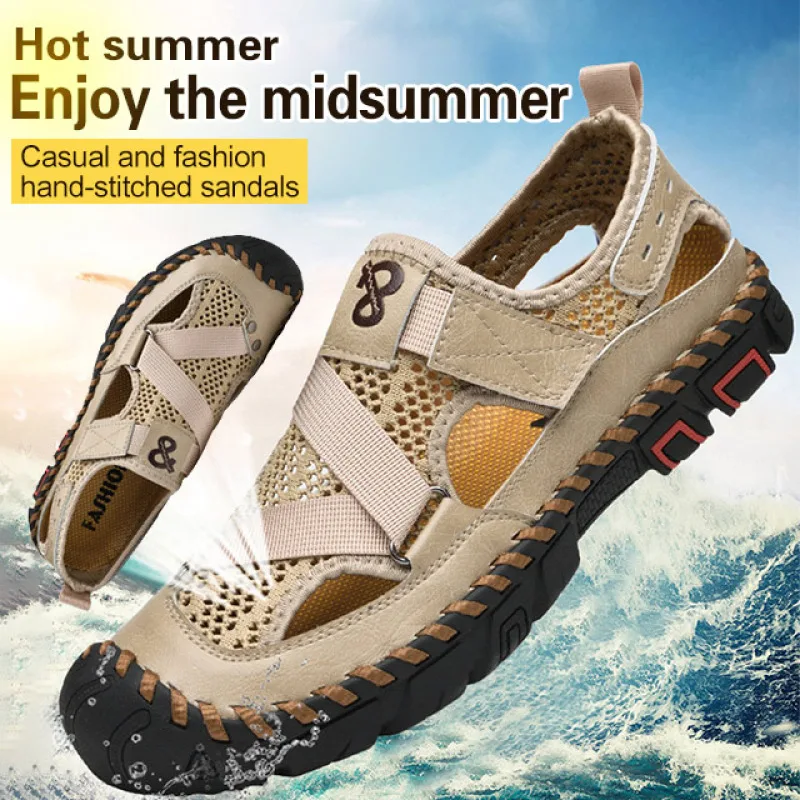 

New Mesh toe-wrapped leather sandals