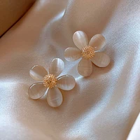 white acrylic flower stud earrings for women girls korean minimalist design opal jewelry cute earing fashion christmas gifts