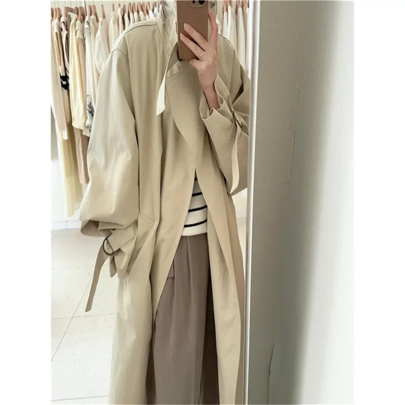 Черный повседневный плащ средней длины свободного кроя женский весенне-осенний