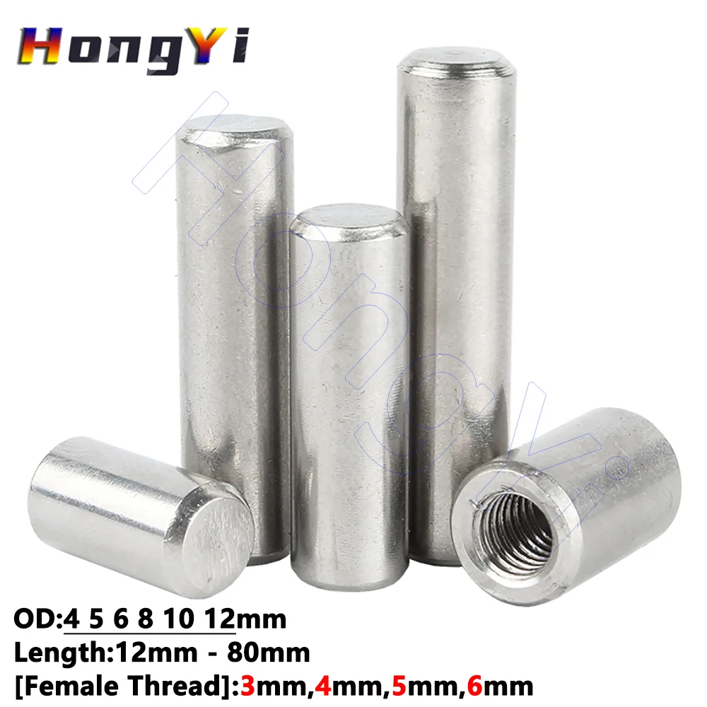 

M3 M4 M5 M6 Цилиндрический штифт с внутренней резьбой из нержавеющей стали 304, дюбель с внутренней резьбой, наружный диаметр 4 5 6 8 10 12 мм L = 12 мм-80 мм