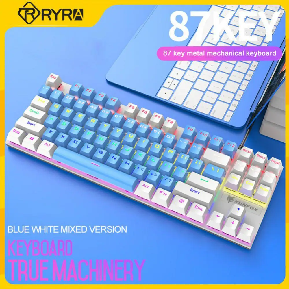 

Механическая клавиатура RYRA, металлическая крышка, 87 клавиш, разноцветсветильник, яркий светодиодный эффект, водонепроницаемая электронная...