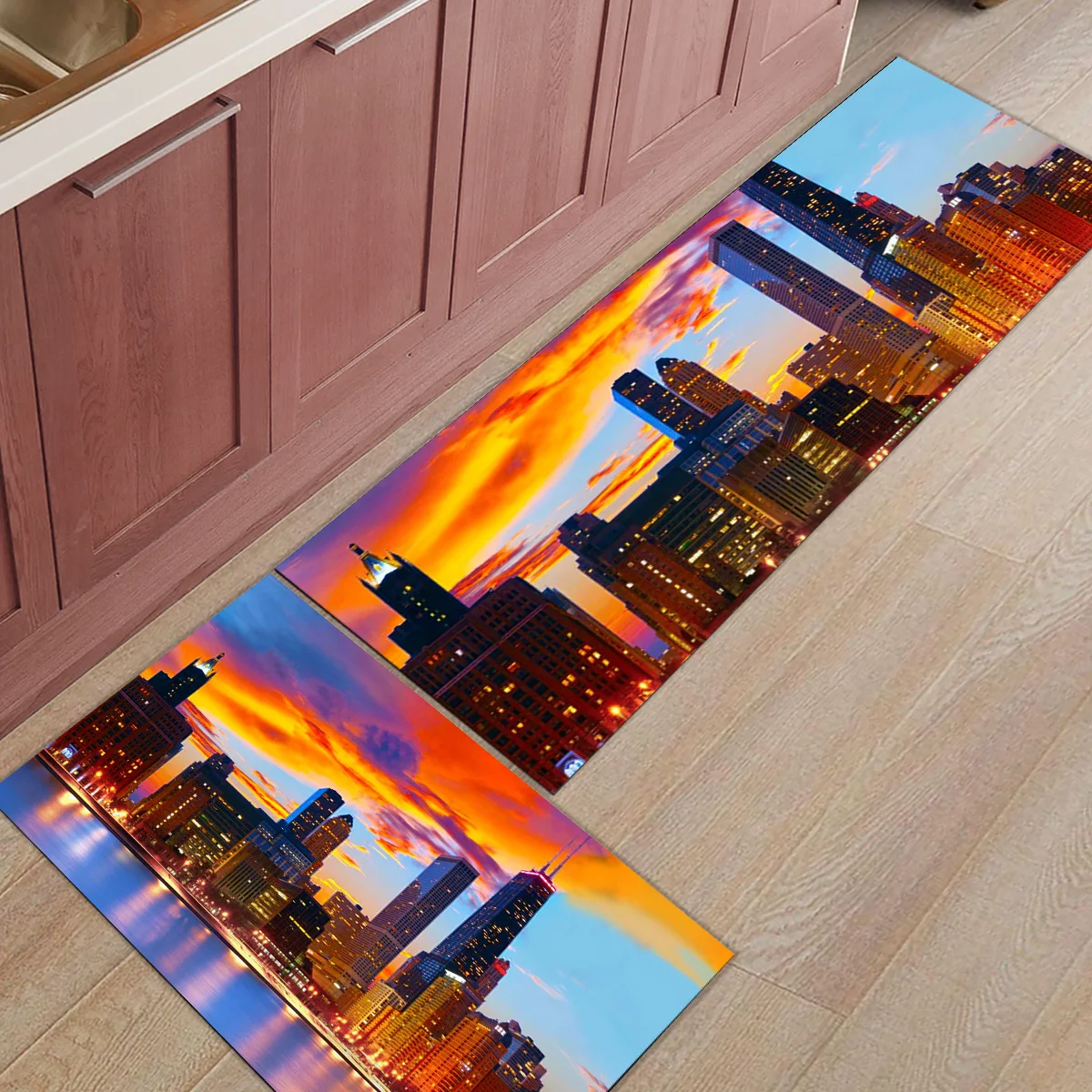 

Оживленное здание с ночным видением города, ковер для гостиной, балкона, ванной комнаты, коврик для ванной, моющийся коврик для ванной, набор...
