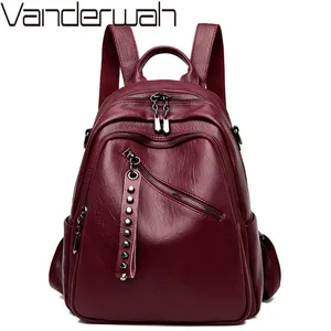 Женские рюкзаки из мягкой кожи, винтажные женские сумки на плечо, дорожный Дамский рюкзак, школьные ранцы для девочек в стиле преппи