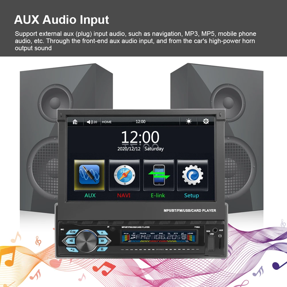 $109.29 7 Inch 1 Din Car Radio Bluetooth Mirror Link Stereo FM Receiver TFT Touch Screen GPS Navigation MP5 Player