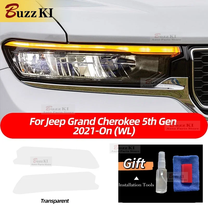 

Для Jeep Grand Cherokee WL 2021 2022 2023 2 шт. Защитная пленка для фар автомобиля, прозрачная дымчатая черная наклейка из ТПУ