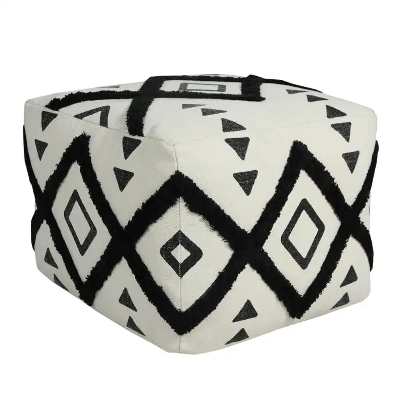 

Textured Diamond Square Indoor Pouf, Black and White, 18" x 18" x 14"