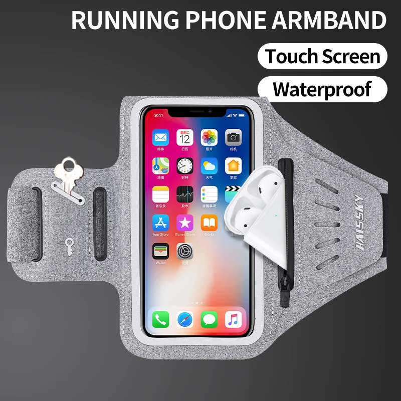 

HAISSKY 6.9" Zipper Running Sports Armbands For iPhone 13 12 11 Pro Max AirPods Pro 3 Wateproof Arm Band For Samsung S22 Ultra