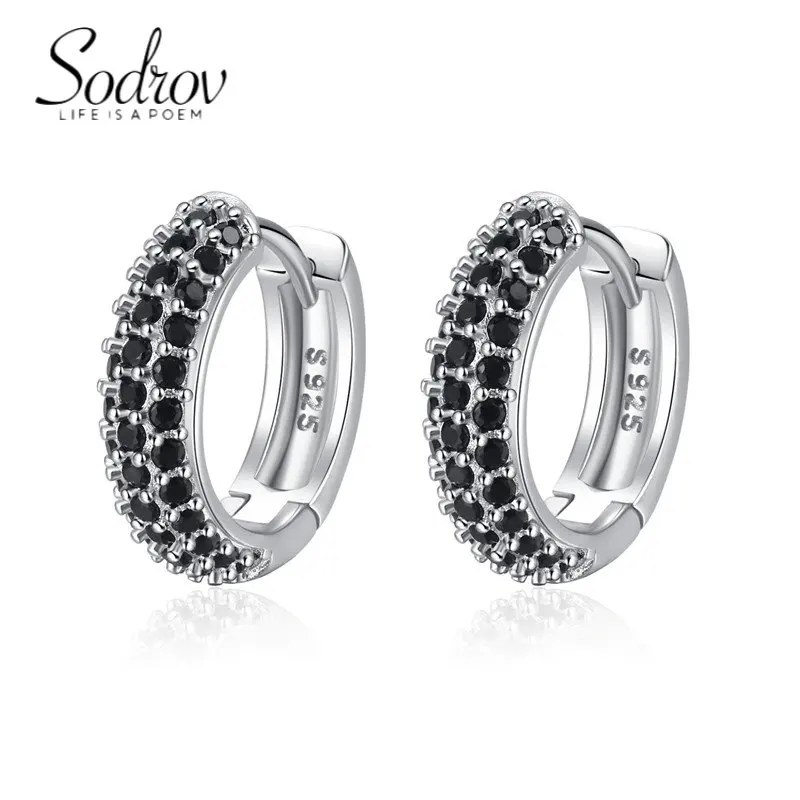 

SODROV Black Zircon Hoop Earring Jewelry Classic Gothic Wholesale Women's Black Accessories Earrings for Women