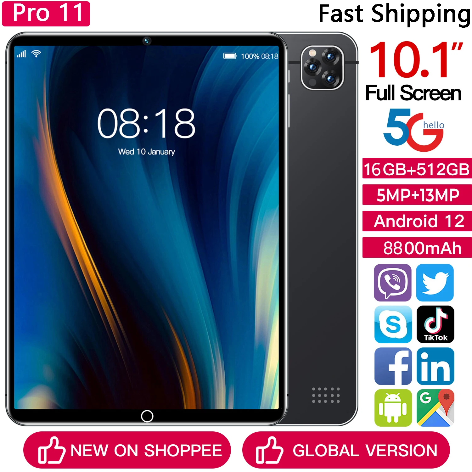 

Новый планшет Android Pro 11 глобальная Версия 10,1 дюймов 16G + 512 ГБ планшеты ПК 5G двойная SIM-карта или WIFI Google Play для рабочего стола